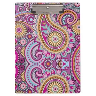 Lebendiges Boho-Paisley-Blumenmuster Farbige Kun Klemmbrett