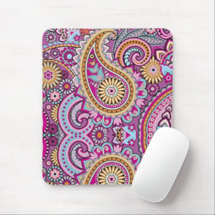 Lebendiges Boho-Paisley-Blumenmuster Farbige Kun Mousepad