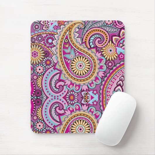 Lebendiges Boho-Paisley-Blumenmuster | Farbige Kun Mousepad (Mit Mouse)