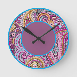 Lebendiges Boho-Paisley-Blumenmuster   Farbige Kun Runde Wanduhr