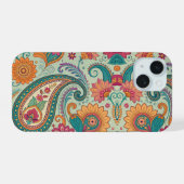 Lebendiges Boho-Paisley hellgrünes Blumenmuster iPhone 15 Hülle (Rückseite (Horizontal))