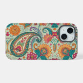 Lebendiges Boho-Paisley hellgrünes Blumenmuster   iPhone 15 Hülle (Rückseite (Horizontal))