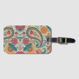 Lebendiges Boho-Paisley-lichtgrünes Blumenmuster Gepäckanhänger