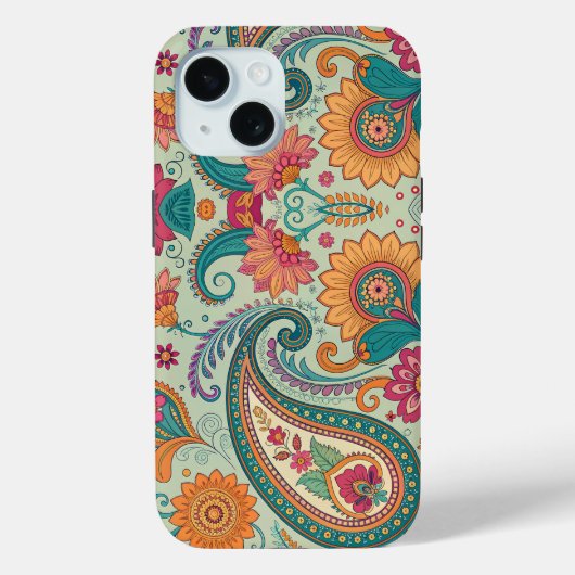 Lebendiges Boho-Paisley-Muster in hellgrünem Blume Case-Mate iPhone Hülle (Rückseite)