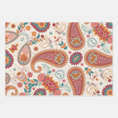 Lebendiges Boho-Paisley-Weiß-Blumenmuster Geschenkpapier Set (Vorderseite 2)