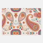 Lebendiges Boho-Paisley-Weiß-Blumenmuster Geschenkpapier Set (Vorderseite)