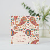 Lebendiges Boho-Paisley-Weiß-Blumenmuster Save The Date (Stehend Vorderseite)