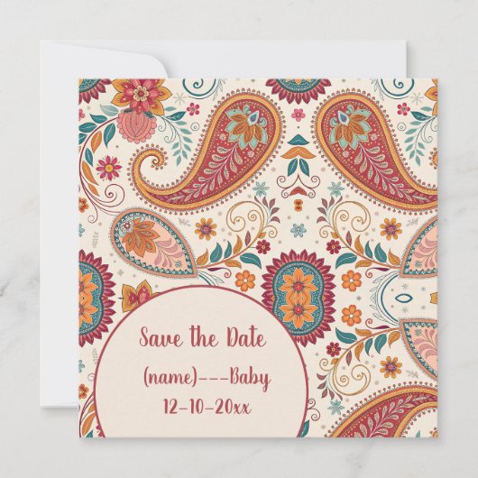 Lebendiges Boho-Paisley-Weiß-Blumenmuster Save The Date (Vorderseite)