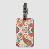 Lebendiges Boho-Paisley weißes Blumenmuster Gepäckanhänger (Vorderseite Vertikal)