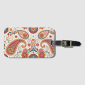 Lebendiges Boho-Paisley weißes Blumenmuster Gepäckanhänger (Vorderseite (Horizontal))