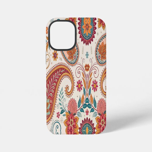 Lebendiges Boho-Paisley weißes Blumenmuster iPhone Hülle (Rückseite)