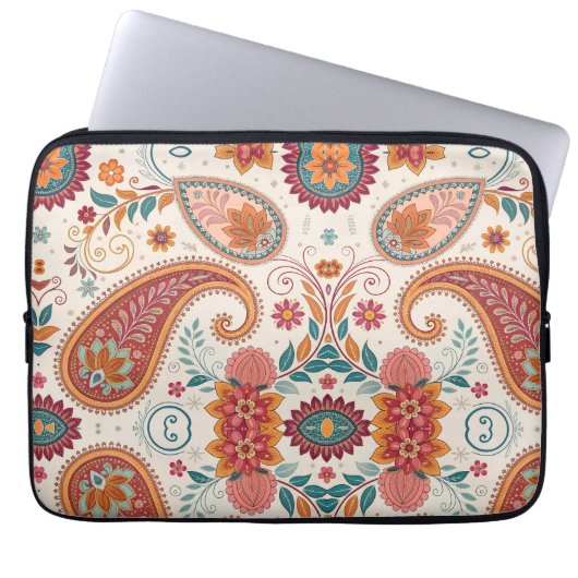 Lebendiges Boho-Paisley weißes Blumenmuster  Laptopschutzhülle (Vorderseite)