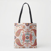 Lebendiges Boho-Paisley weißes Blumenmuster Tasche (Vorderseite)