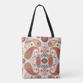 Lebendiges Boho-Paisley weißes Blumenmuster Tasche (Rückseite)
