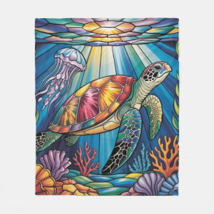 Lebendiges Buntglas Meeresschildkröte Ozean Design Fleecedecke