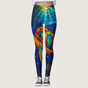 Lebendiges Buntglas Meeresschildkröte Ozean Design Leggings