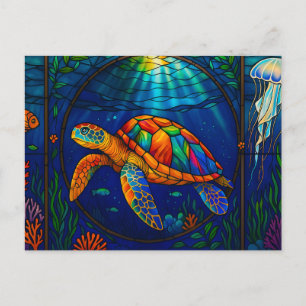 Lebendiges Buntglas Meeresschildkröte Ozean Design Postkarte