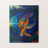 Lebendiges Buntglas Meeresschildkröte Ozean Design Puzzle (Vertikal)
