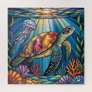 Lebendiges Buntglas Meeresschildkröte Ozean Design Puzzle