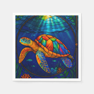 Lebendiges Buntglas Meeresschildkröte Ozean Design Serviette