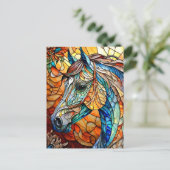 Lebendiges Buntglas Pferd 25 Postkarte (Stehend Vorderseite)