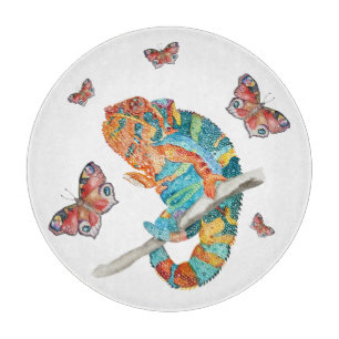 Lebendiges Chamäleon in Aquarell Schneidebrett
