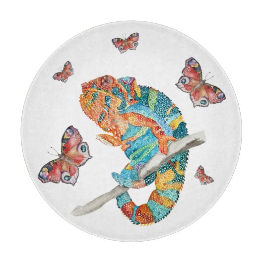 Lebendiges Chamäleon in Aquarell Schneidebrett (Vorderseite)