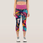 Lebendiges Chaos-Spritz-Graffiti Capri Leggings (Vorderseite)