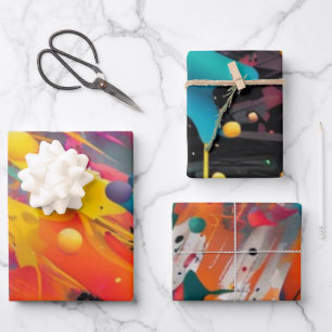 Lebendiges Chaos-Spritz-Graffiti Geschenkpapier Set