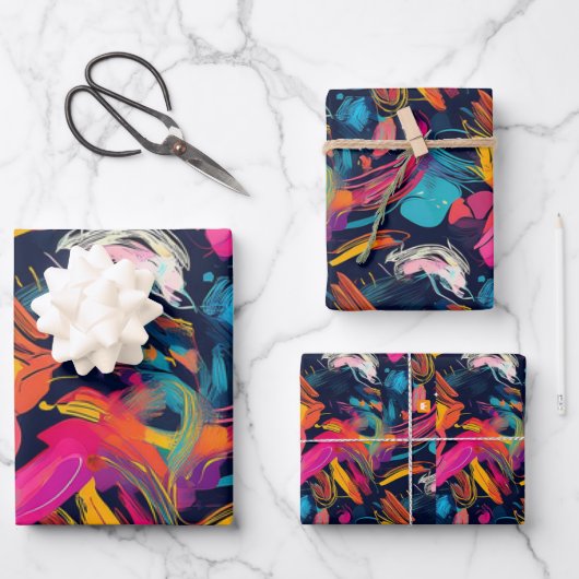 Lebendiges Chaos-Spritz-Graffiti Geschenkpapier Set (Vorderseite)