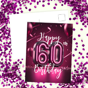 Lebendiges Chic Neonrosa 60. Geburtstag Postkarte