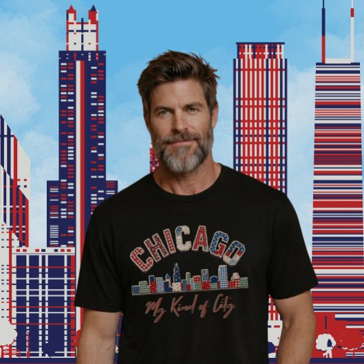 Lebendiges Chicago Faux-Patchwork-Design T-Shirt