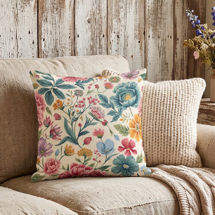 Lebendiges Cottagecore-Blumenmuster Kissen