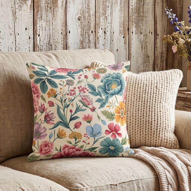 Lebendiges Cottagecore-Blumenmuster Kissen (Von Creator hochgeladen)