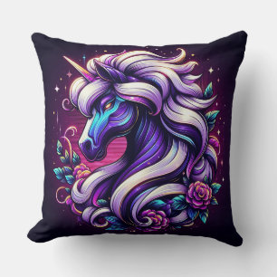 Lebendiges Einhorn mit floralen Elementen Kissen