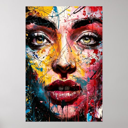 Lebendiges Farb-Abstrakt-Portrait einer Frau Poste Poster (Vorne)