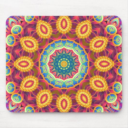 Lebendiges farbenfrohes abstraktes Blumenmandala Mousepad (Vorne)