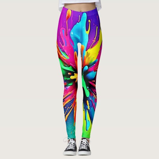 Lebendiges Farbexplosions-Design Leggings (Vorderseite)