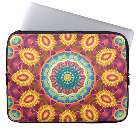 Lebendiges Farbige Abstrakte Blumen-Mandala Laptopschutzhülle (Vorderseite)
