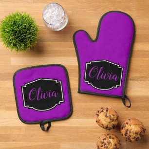 Lebendiges, fettes Fuchsien-Purple Personalisierte Ofenhandschuh & Topflappen-Set