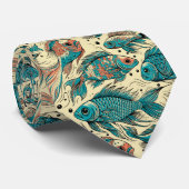 Lebendiges Fischmuster Farbige  Krawatte (Gerollt)
