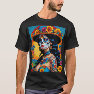 Lebendiges Florales Catrina Tag der Toten T-Shirt