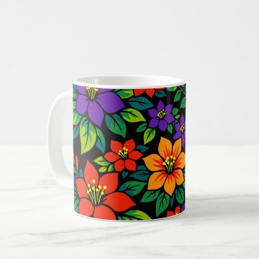 Lebendiges florales Design mit farbenfrohen Blüten Kaffeetasse (Vorderseite Links)