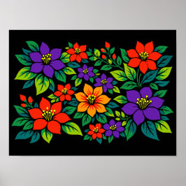 Lebendiges florales Design mit farbenfrohen Blüten Poster