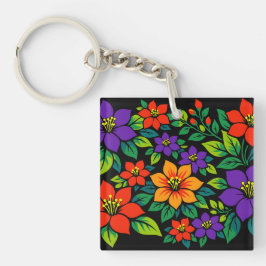 Lebendiges florales Design mit farbenfrohen Blüten Schlüsselanhänger
