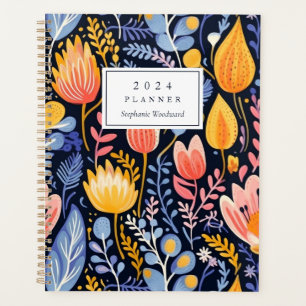 Lebendiges florales handgemaltes blaues Monogramm  Planer
