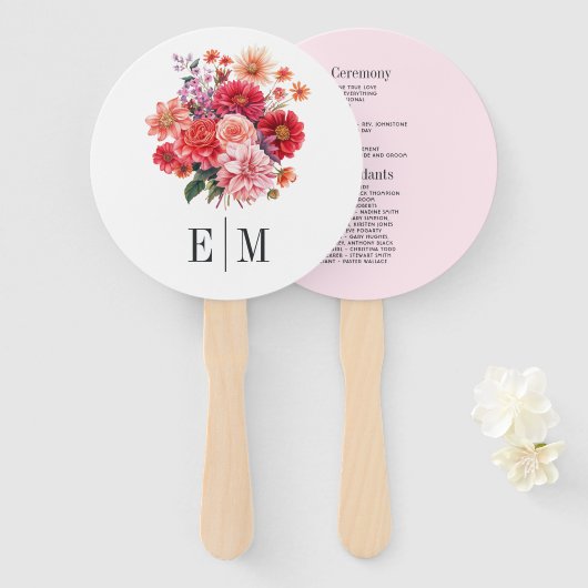 Lebendiges Florales Hochzeitsprogramm Fächer (Vorne und Hinten)