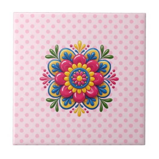 Lebendiges florales Mandala Fliese (Vorderseite)