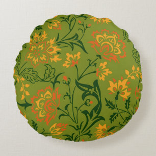 Lebendiges florales Muster: Gelbe und orangefarben Rundes Kissen