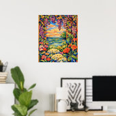 lebendiges florales Ozean-Abendrot Poster (Heimbüro)